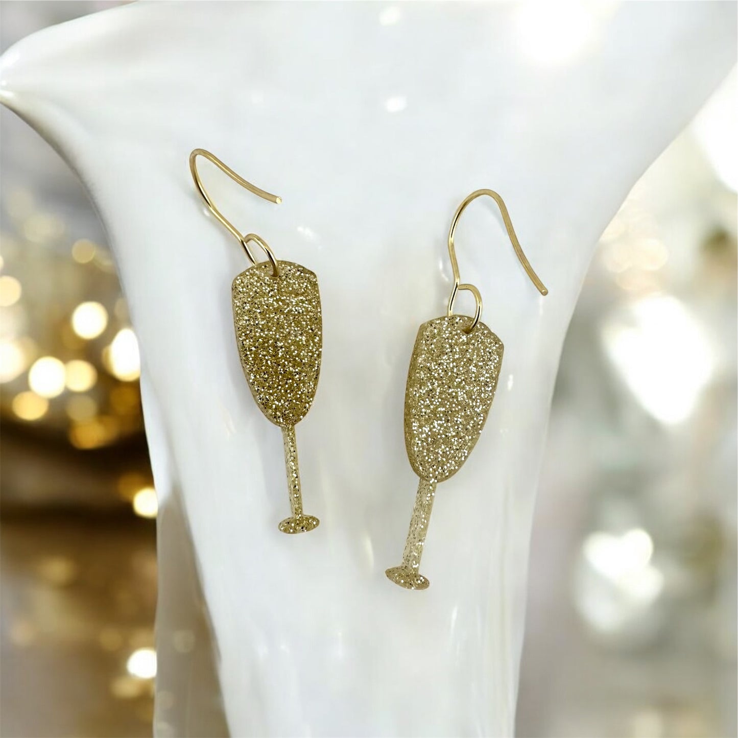 Gold Champagne Glass Earrings