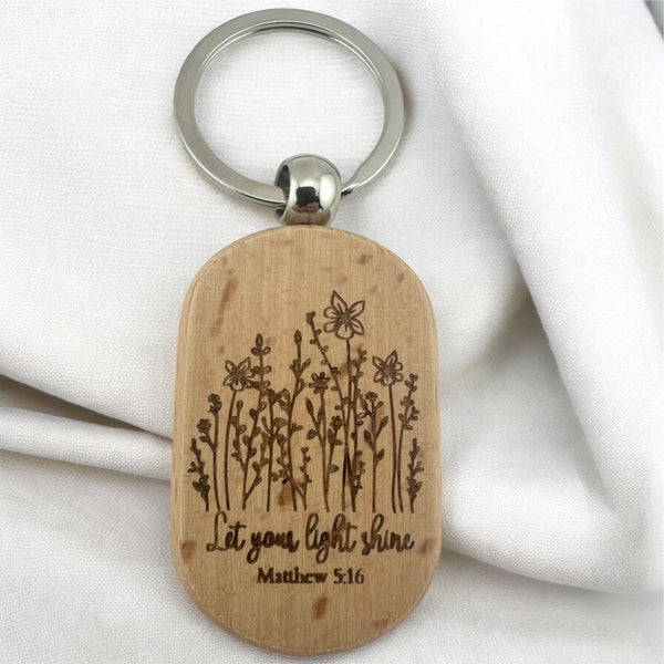 Let Your Light Shine Keychain Laser Engraved  Wood Christian Gift