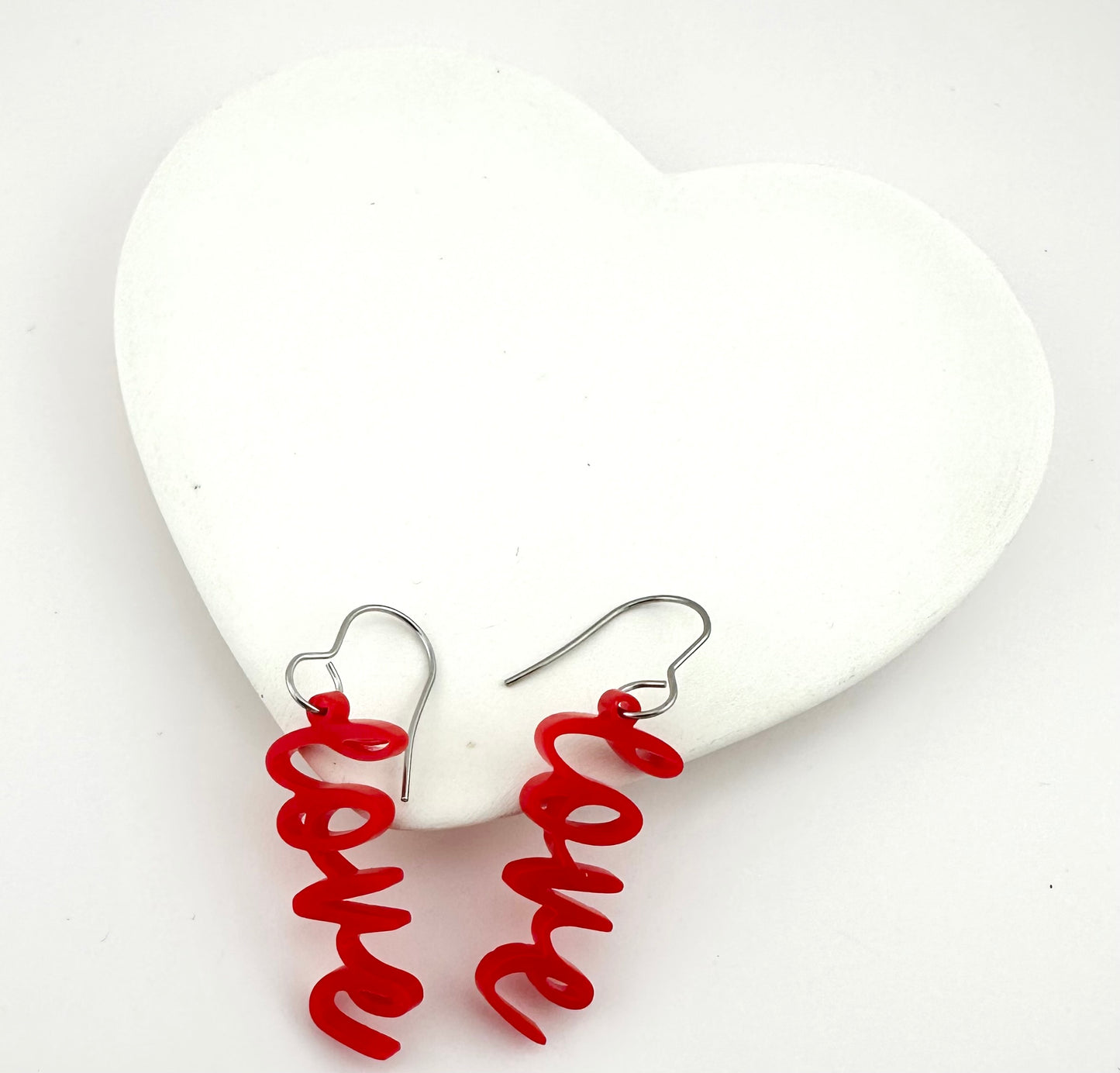 Acrylic Love Earrings. Stainless Steel Hooks.
