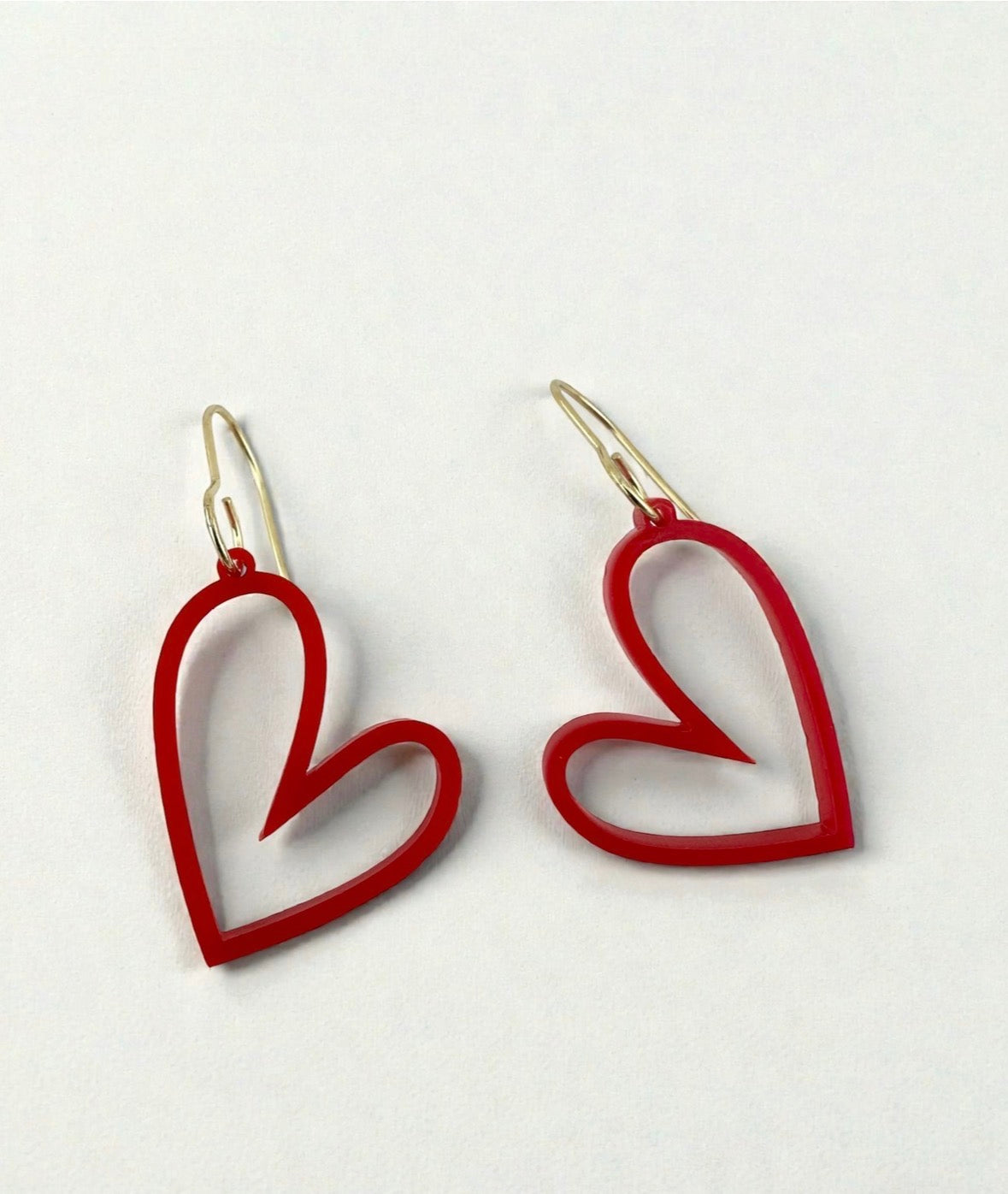 Red Heart Earrings. Stainless Steel Gold Hooks.