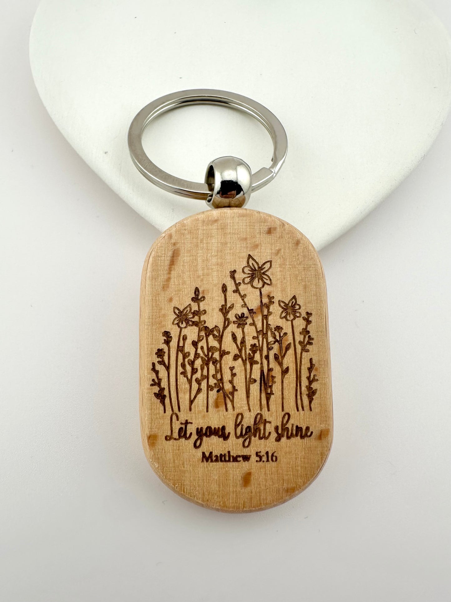 Let Your Light Shine Keychain Laser Engraved  Wood Christian Gift