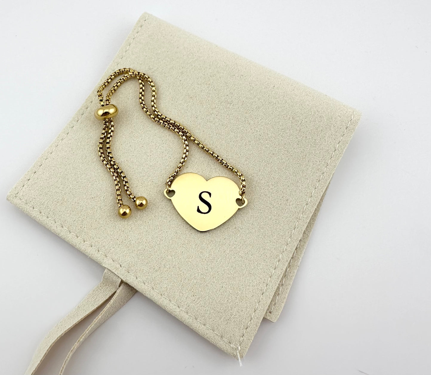 Initial Heart Bolo Bracelet. Personalized Adjustable Bracelet.