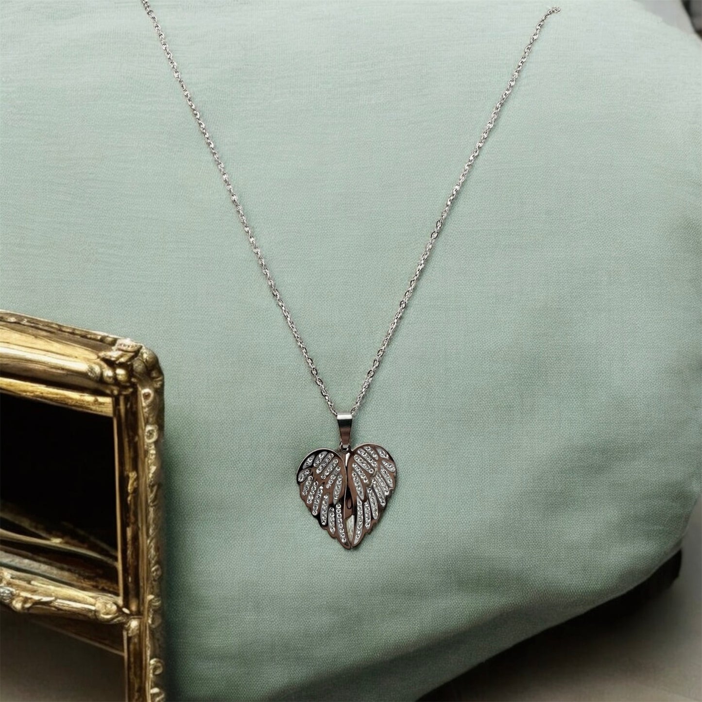 Angel Wings Hidden Heart Necklace – “Always My Angel” Memorial Gift