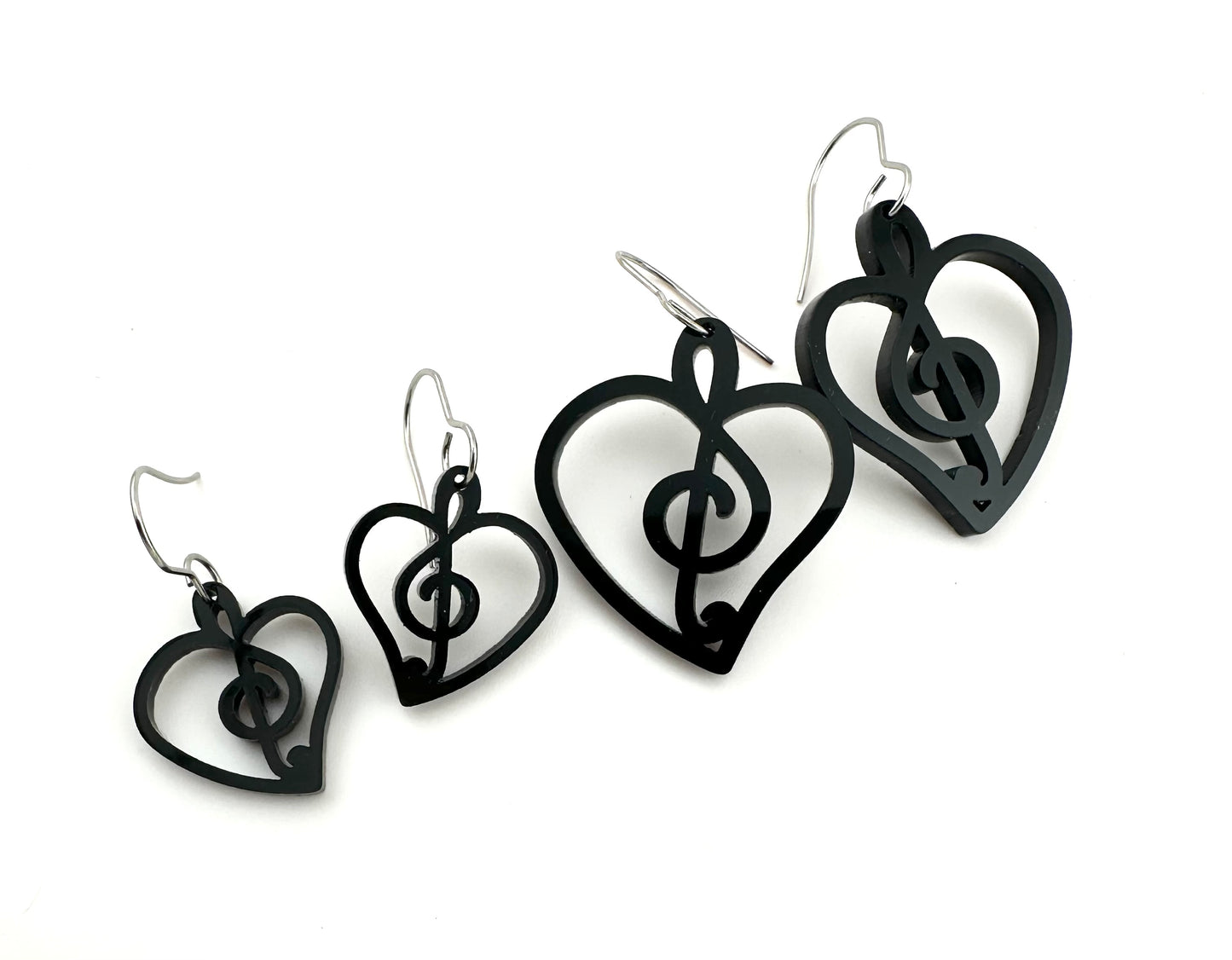Heart Music Note Earrings - Lightweight Acrylic Musical Jewelry | Hypoallergenic Stainless Steel Hooks | 2 Sizes Available