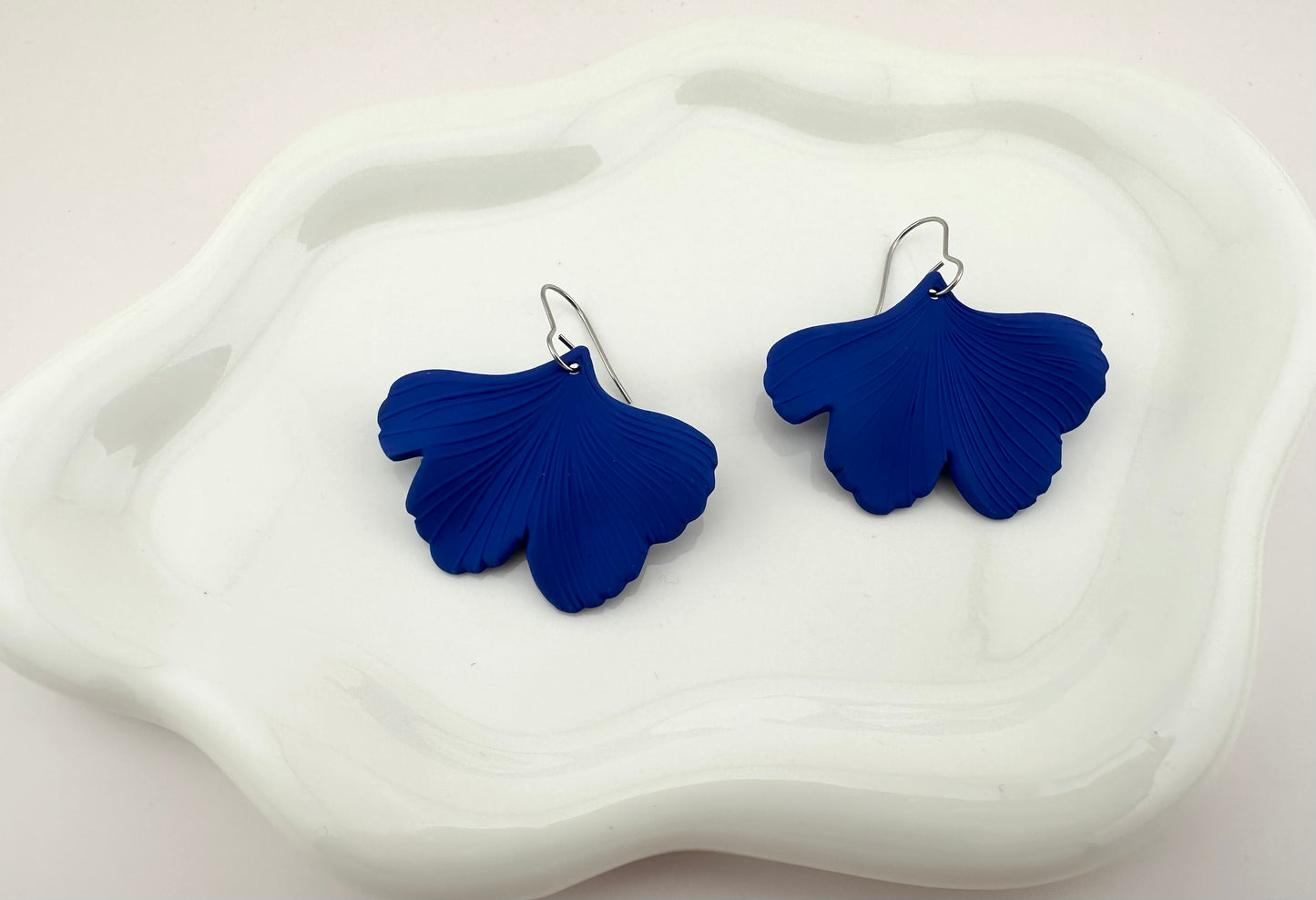 Blue Ginko Leaf Earrings