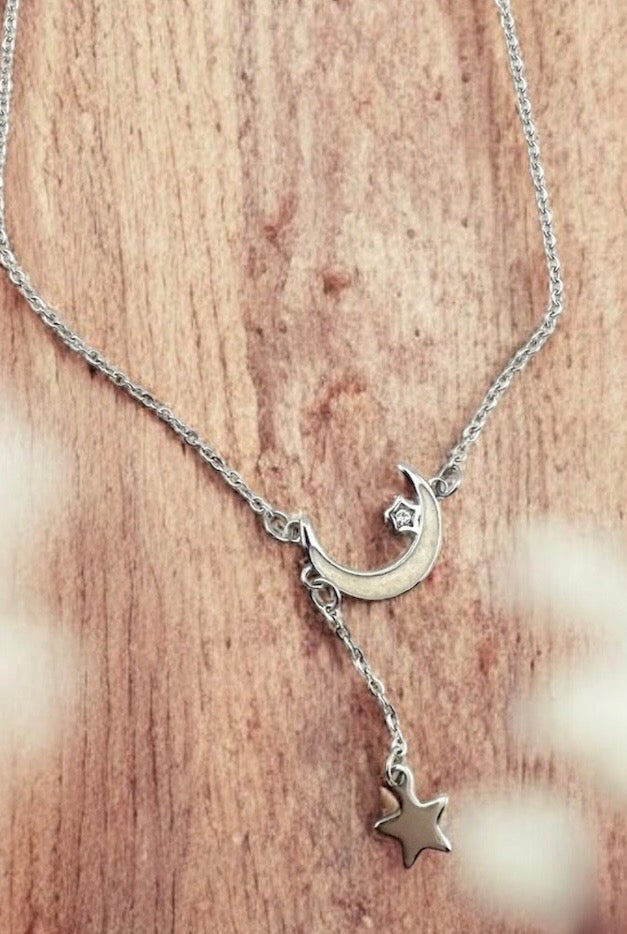 Celestial Dreams Moon & Star  Stainless Steel Necklace