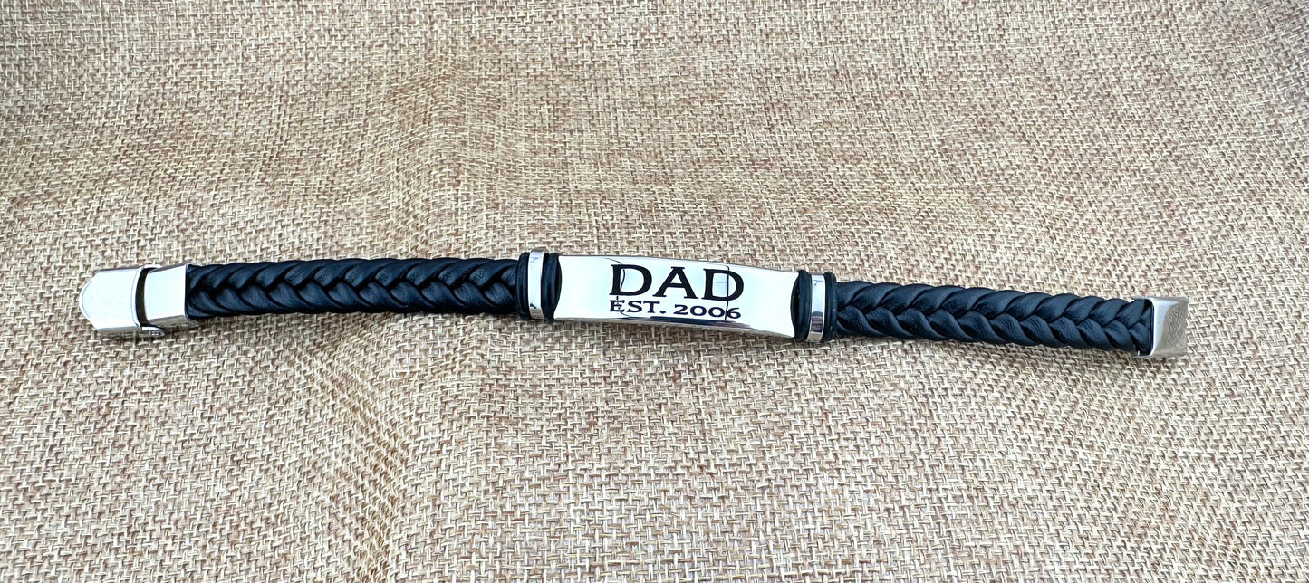 Men's Black Braided Bracelet. Personalized Dad Bracelet. Father's Day Gift Stainless Steel Bracelet.