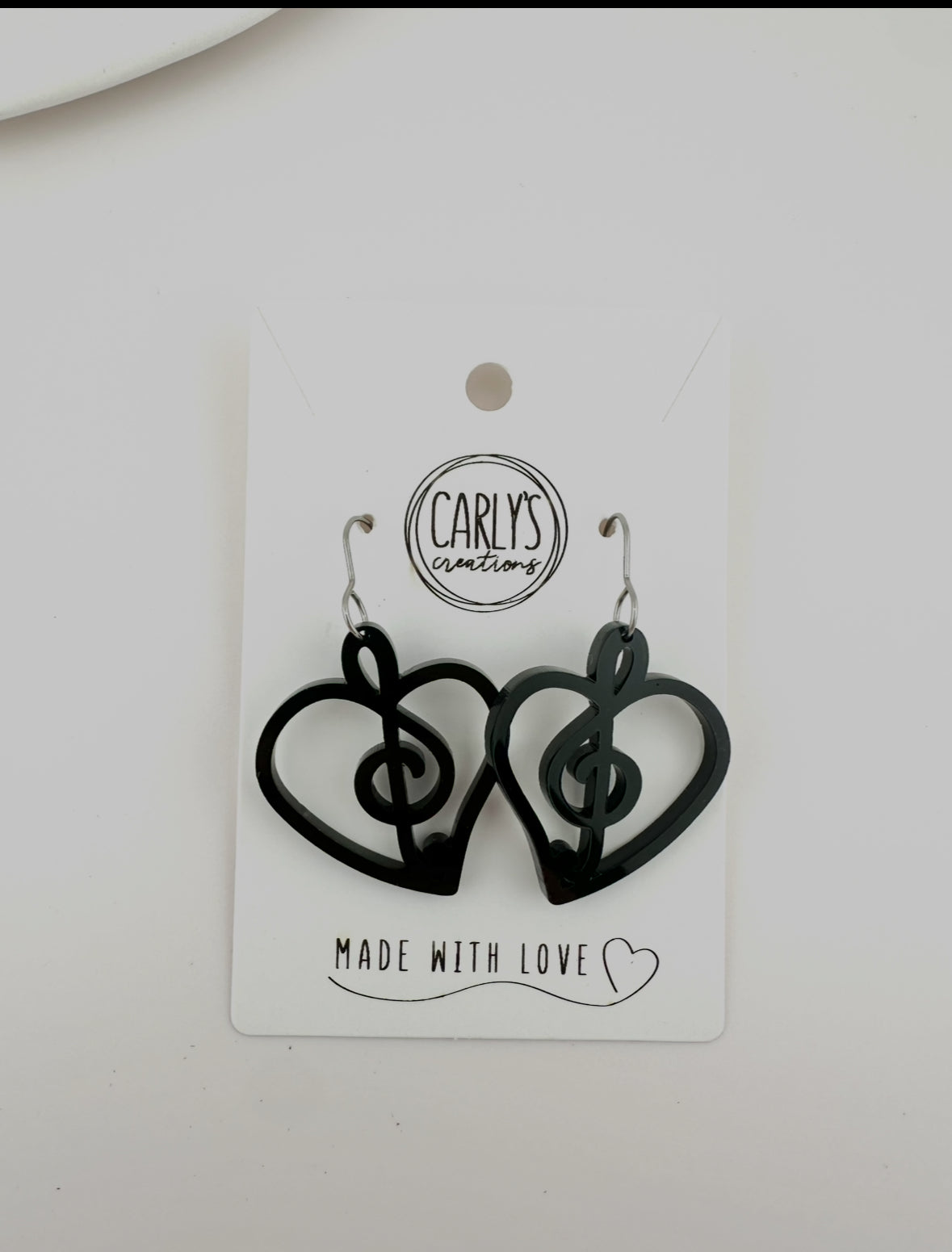 Heart Music Note Earrings - Lightweight Acrylic Musical Jewelry | Hypoallergenic Stainless Steel Hooks | 2 Sizes Available