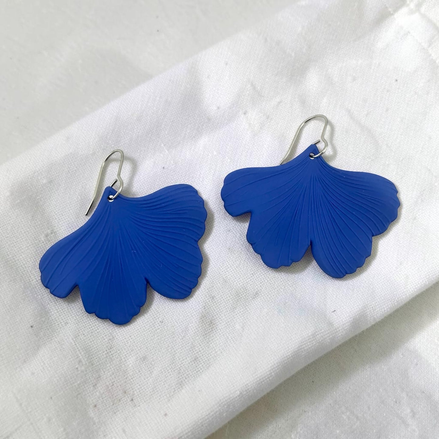 Blue Ginko Leaf Earrings
