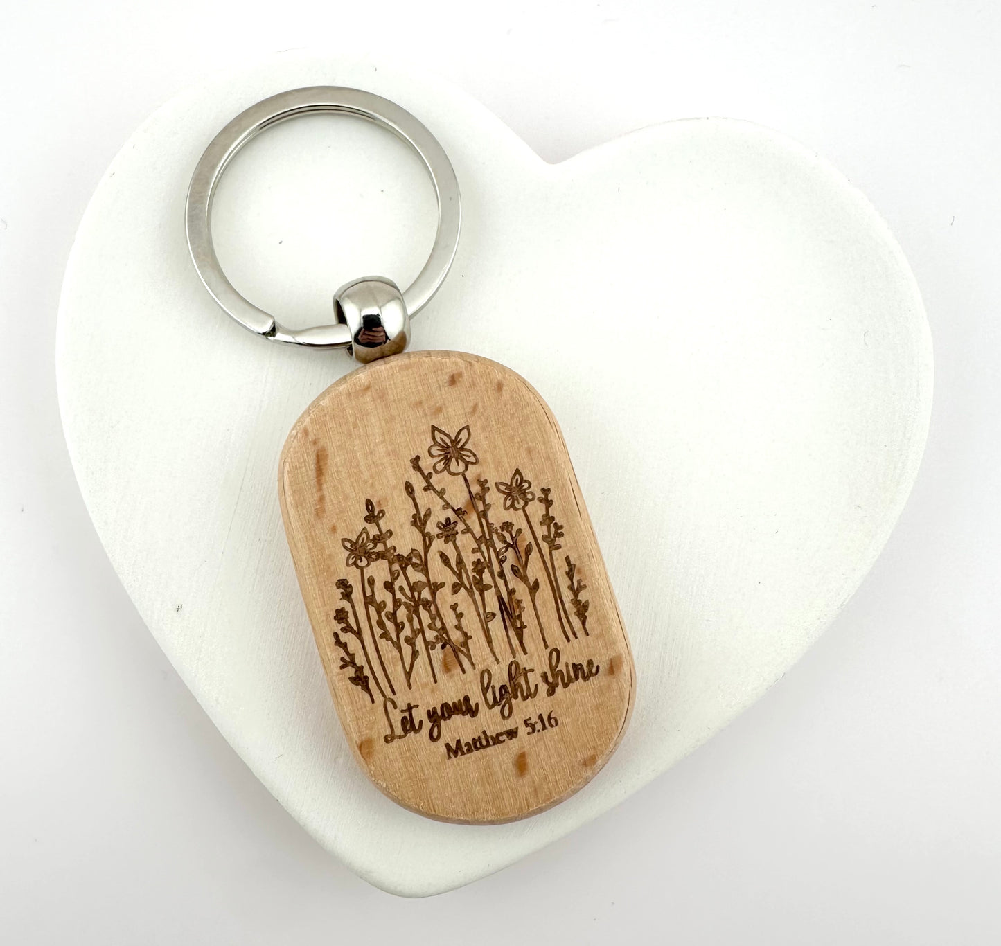 Let Your Light Shine Keychain Laser Engraved  Wood Christian Gift