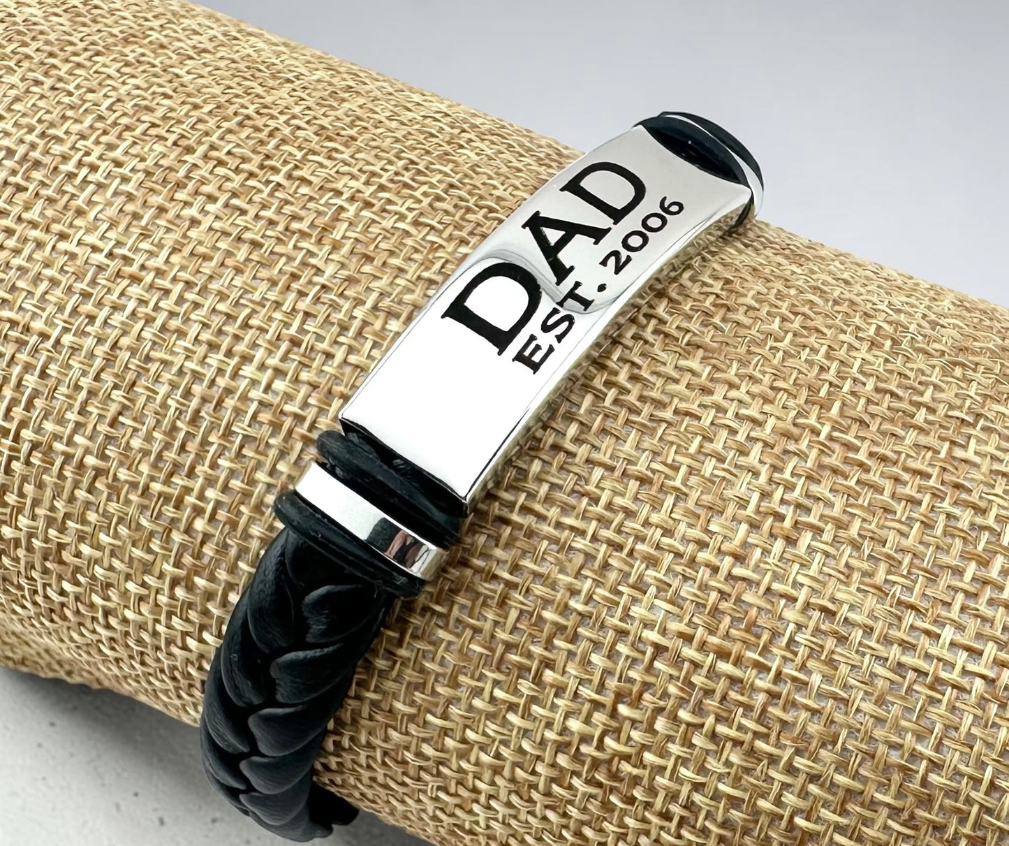 Men's Black Braided Bracelet. Personalized Dad Bracelet. Father's Day Gift Stainless Steel Bracelet.
