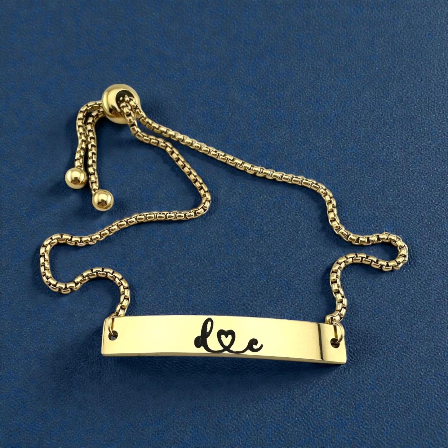 Personalized Heart Initial Bracelet Custom Adjustable Engraved Name Jewelry, Gift for Her, Couples Bracelet, Minimalist Jewelry. Gold Or Silver.