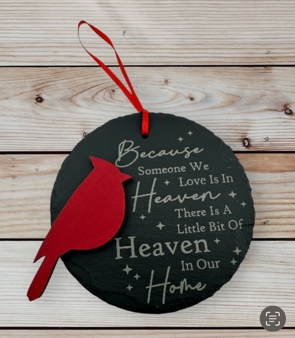 Memorial Cardinal Ornament • Personalized Engraved Keepsake • “Because Someone We Love Is In Heaven” Christmas Ornament Gift Boxed