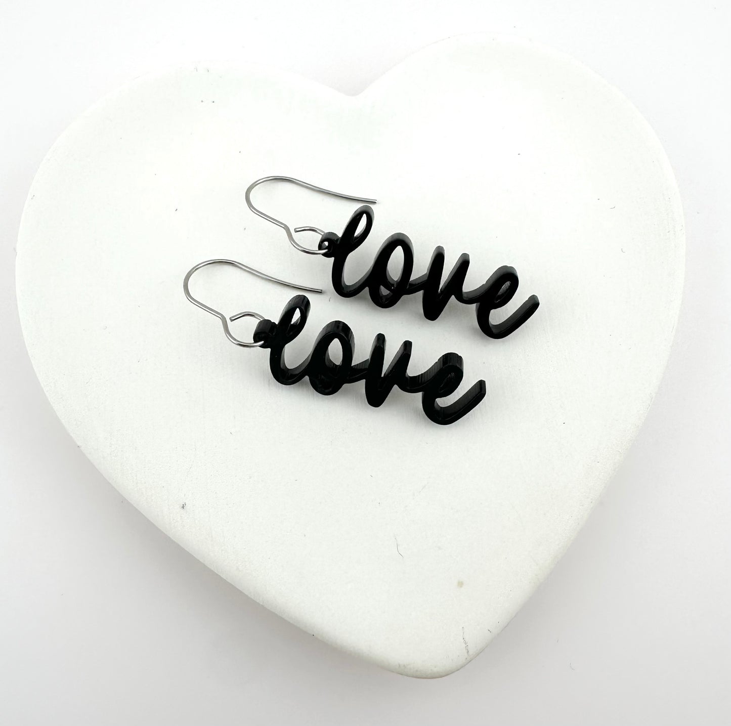 Acrylic Love Earrings. Stainless Steel Hooks.