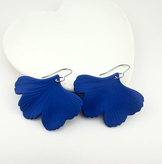 Blue Ginko Leaf Earrings