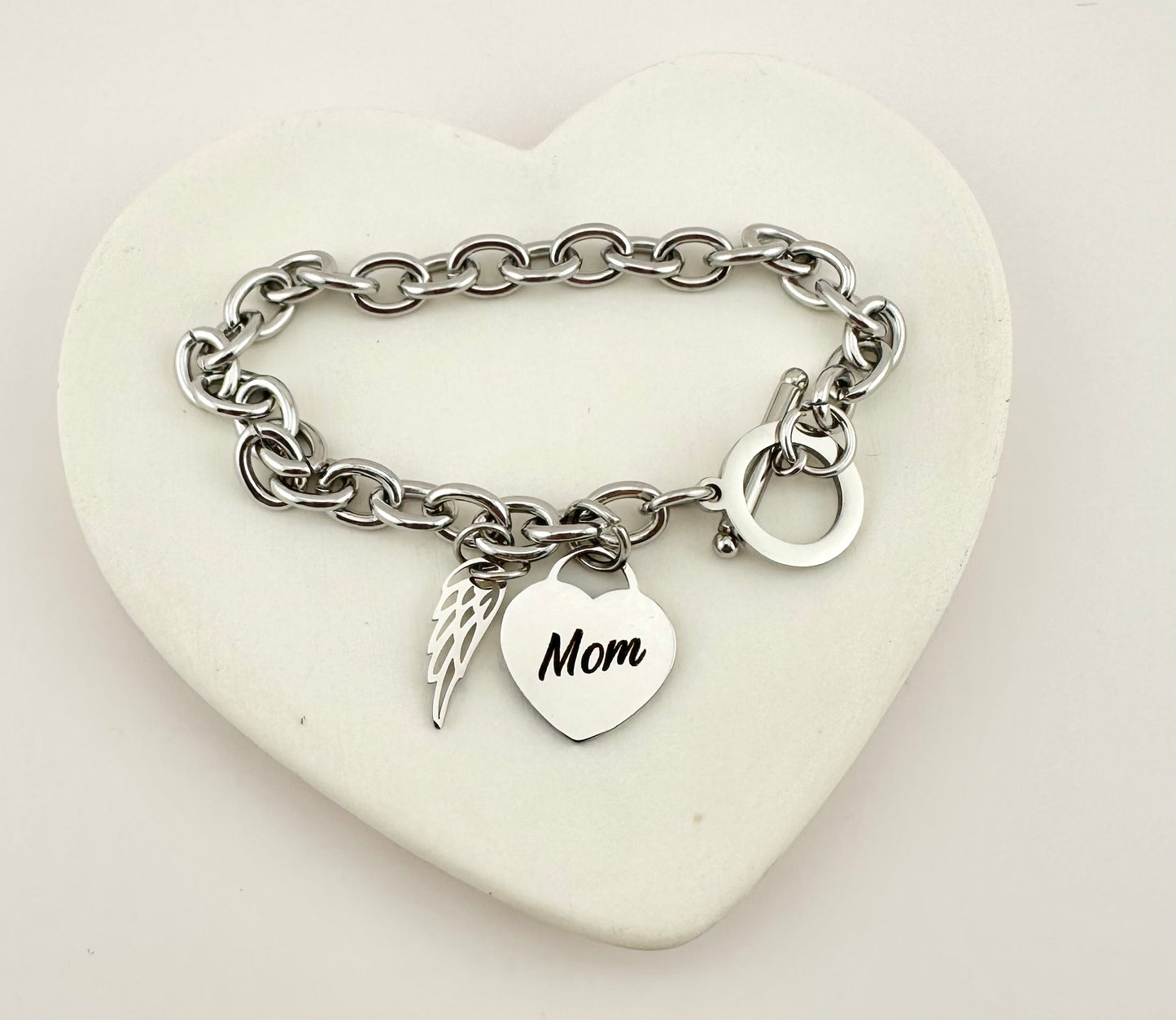 Personalized Memorial Bracelet For Women Custom Angel Wing Charm Bracelet Stainless Steel Remembrance Jewelry Sympathy Gift