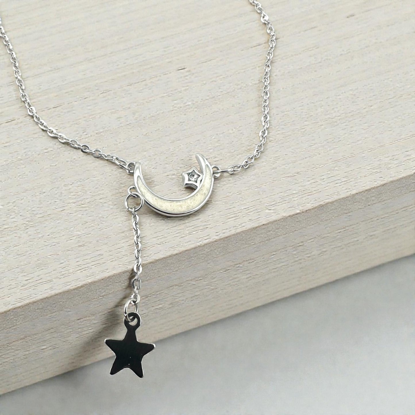 Celestial Dreams Moon & Star  Stainless Steel Necklace ( Optional Initial Add On To Star)