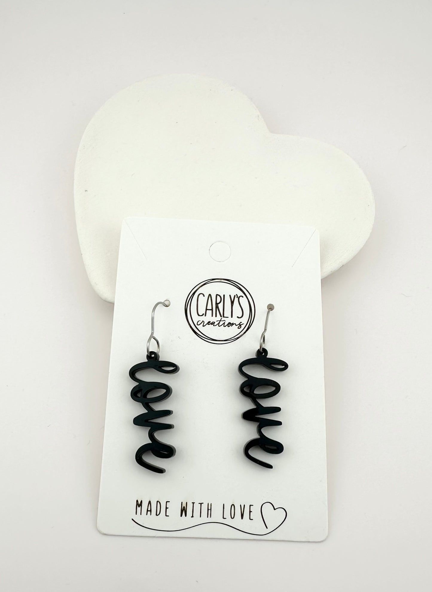 Acrylic Love Earrings. Stainless Steel Hooks.