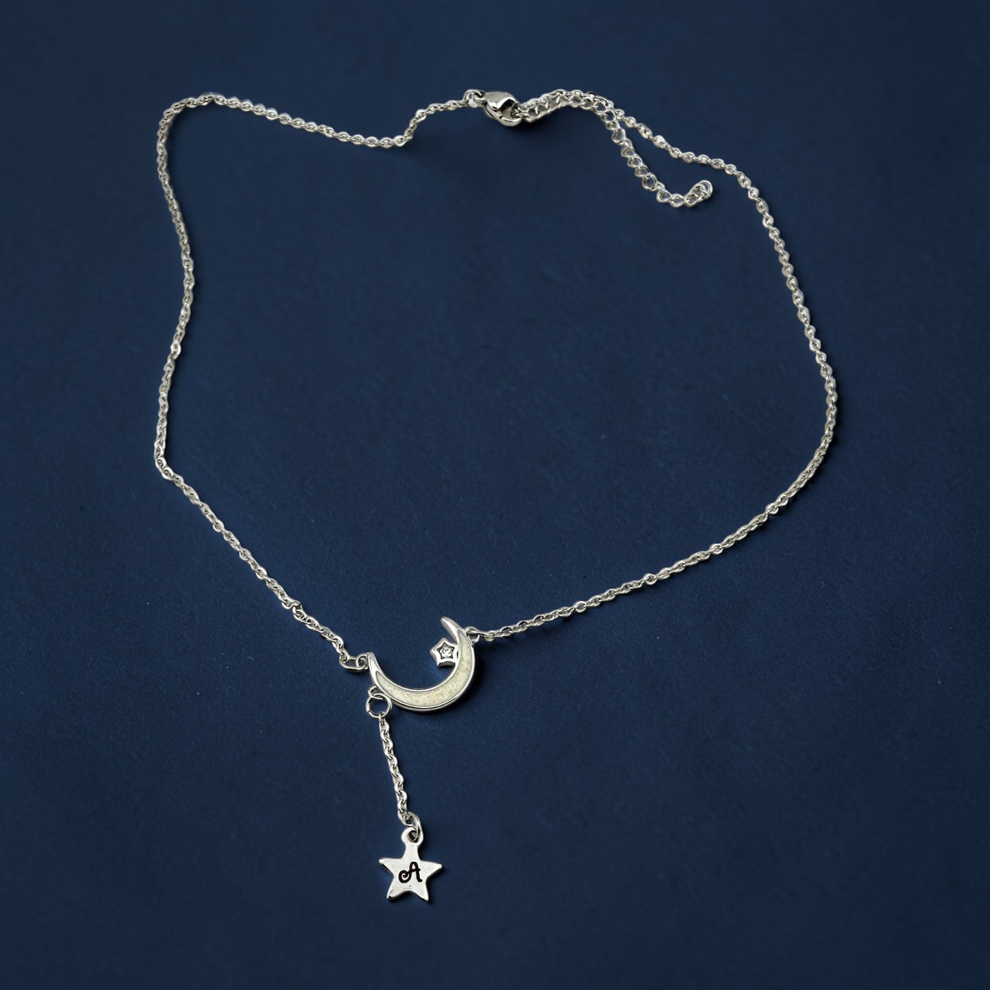 Celestial Dreams Moon & Star  Stainless Steel Necklace ( Optional Initial Add On To Star)