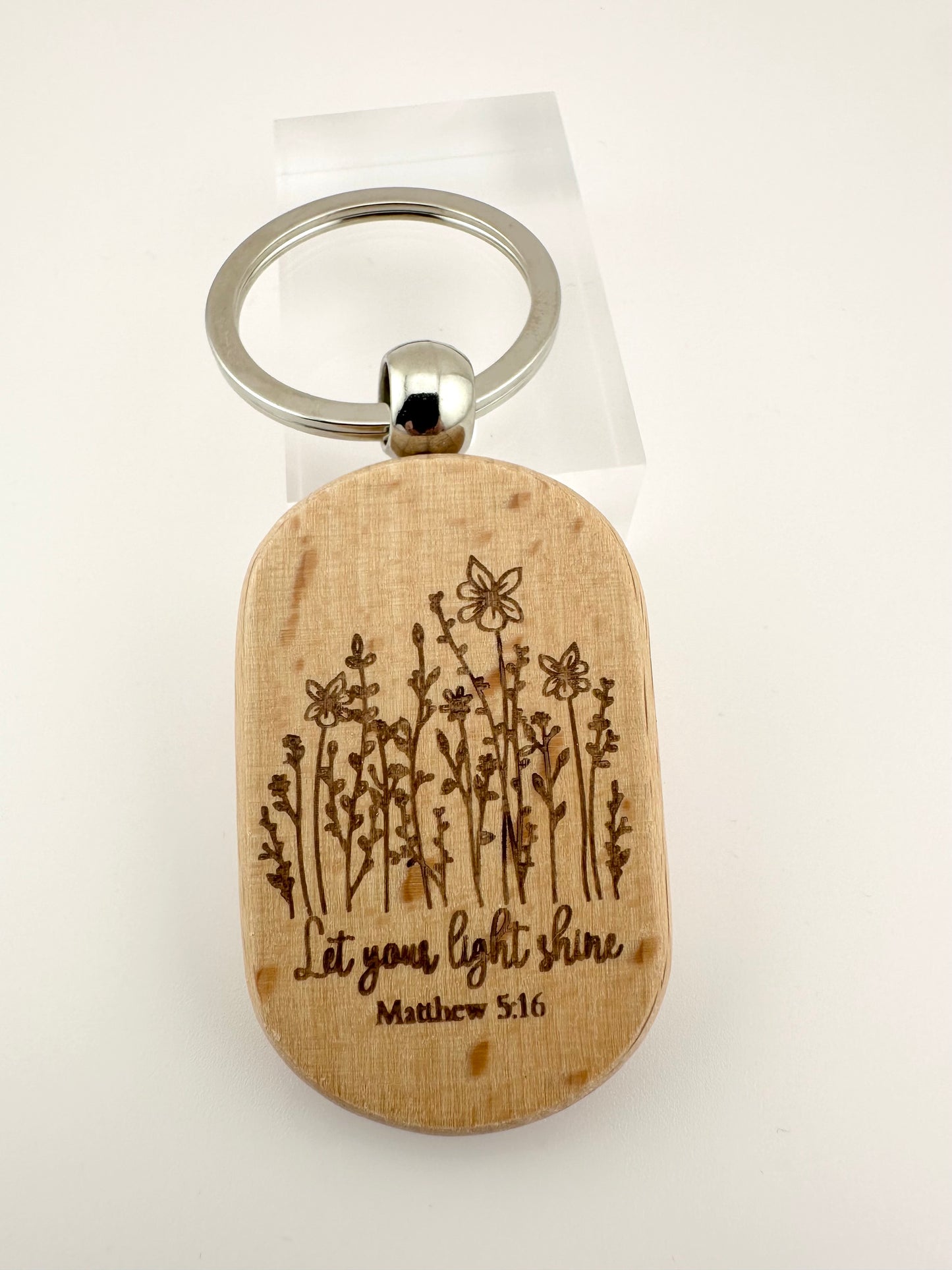 Let Your Light Shine Keychain Laser Engraved  Wood Christian Gift