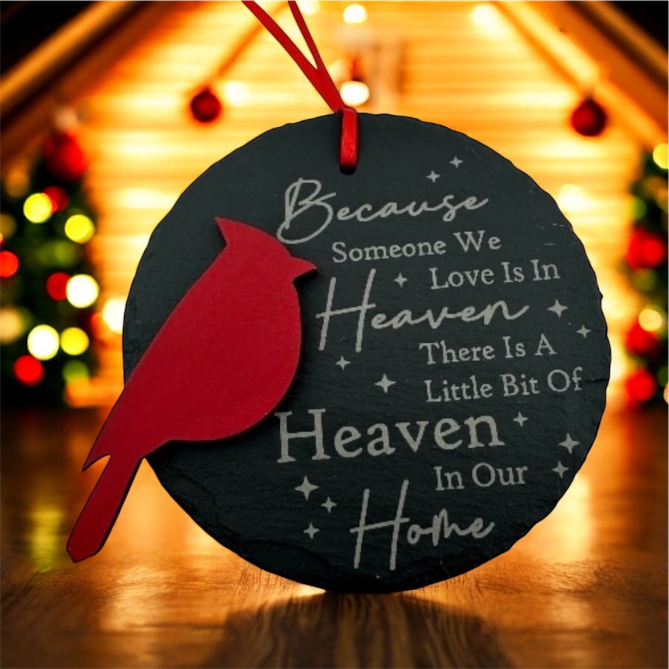 Memorial Cardinal Ornament • Personalized Engraved Keepsake • “Because Someone We Love Is In Heaven” Christmas Ornament Gift Boxed