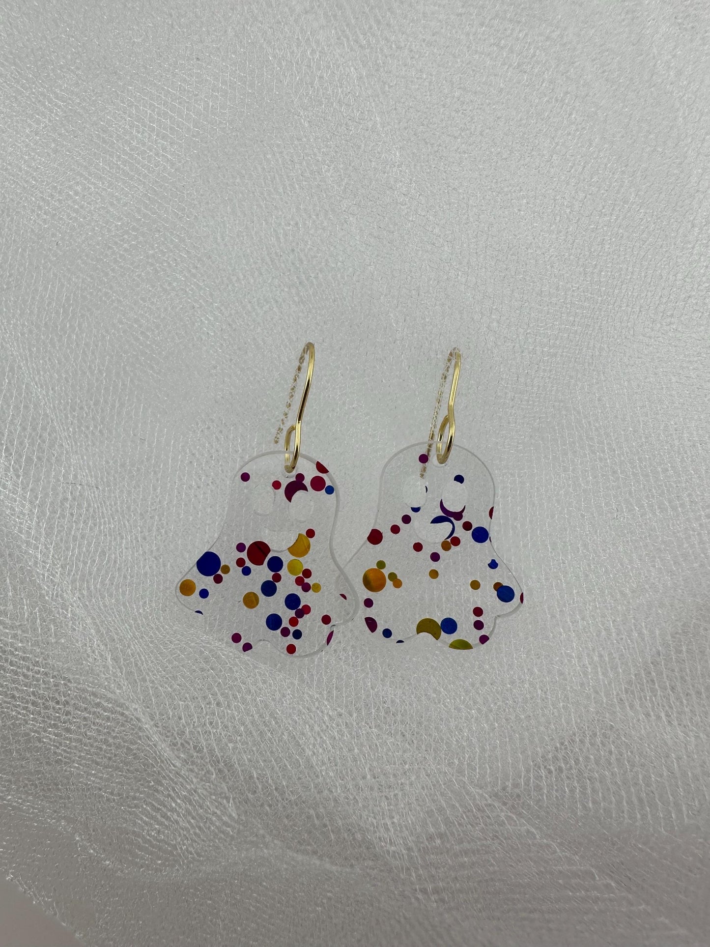 Colorful Ghost Acrylic Earrings with Gold Hooks – Fun Lightweight Halloween Statement Jewelry