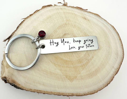 Encouragement Keychain – "Hey You, keep going" Mental Health Gift with Optional  Charm Motivational Gift.