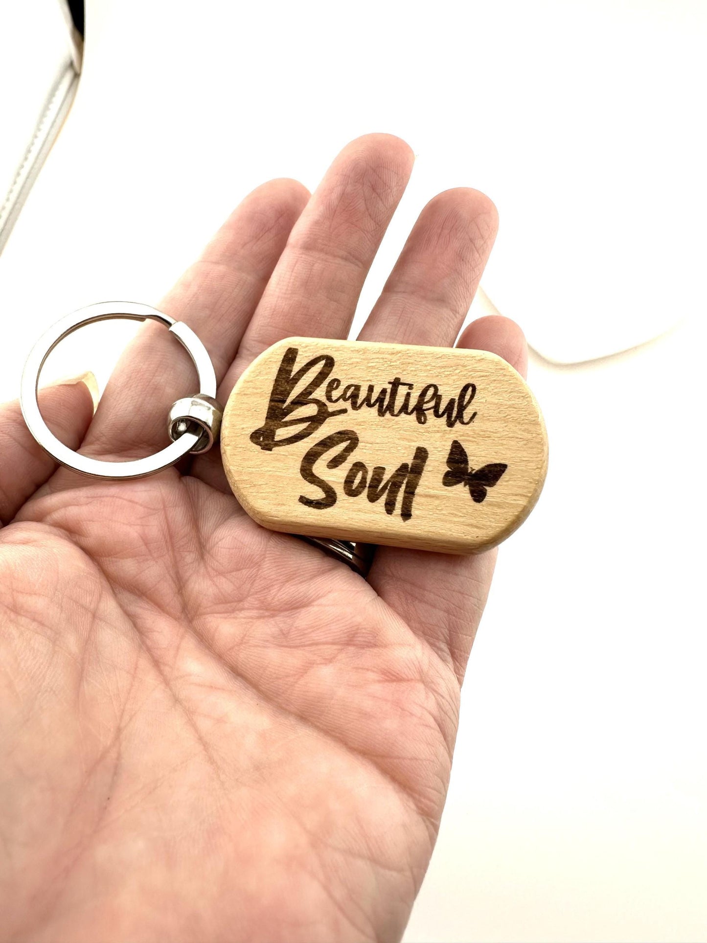 Beautiful Soul Engraved Wooden Keychain – Inspirational Gift