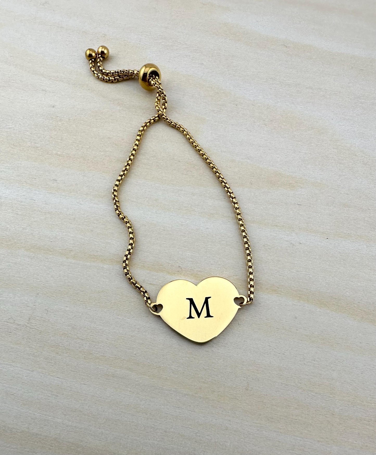 Initial heart bolo bracelet. Personalized adjustable bracelet. Birthday, Christmas, Mothers Day, Bridesmaid gift, or gift for yourself.
