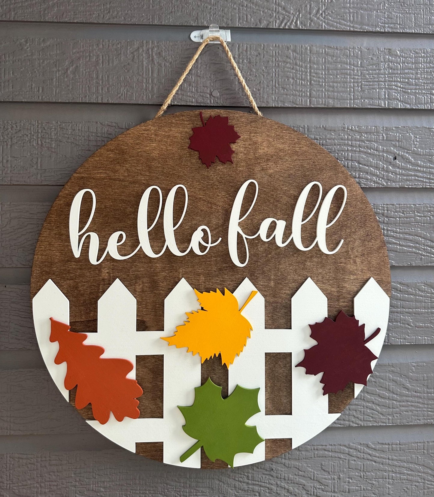 Hello Fall Wood Door Hanger | 16” Hand Painted Autumn Sign | Rustic Fall Front Door Decor | Farmhouse Porch Wreath Alternative