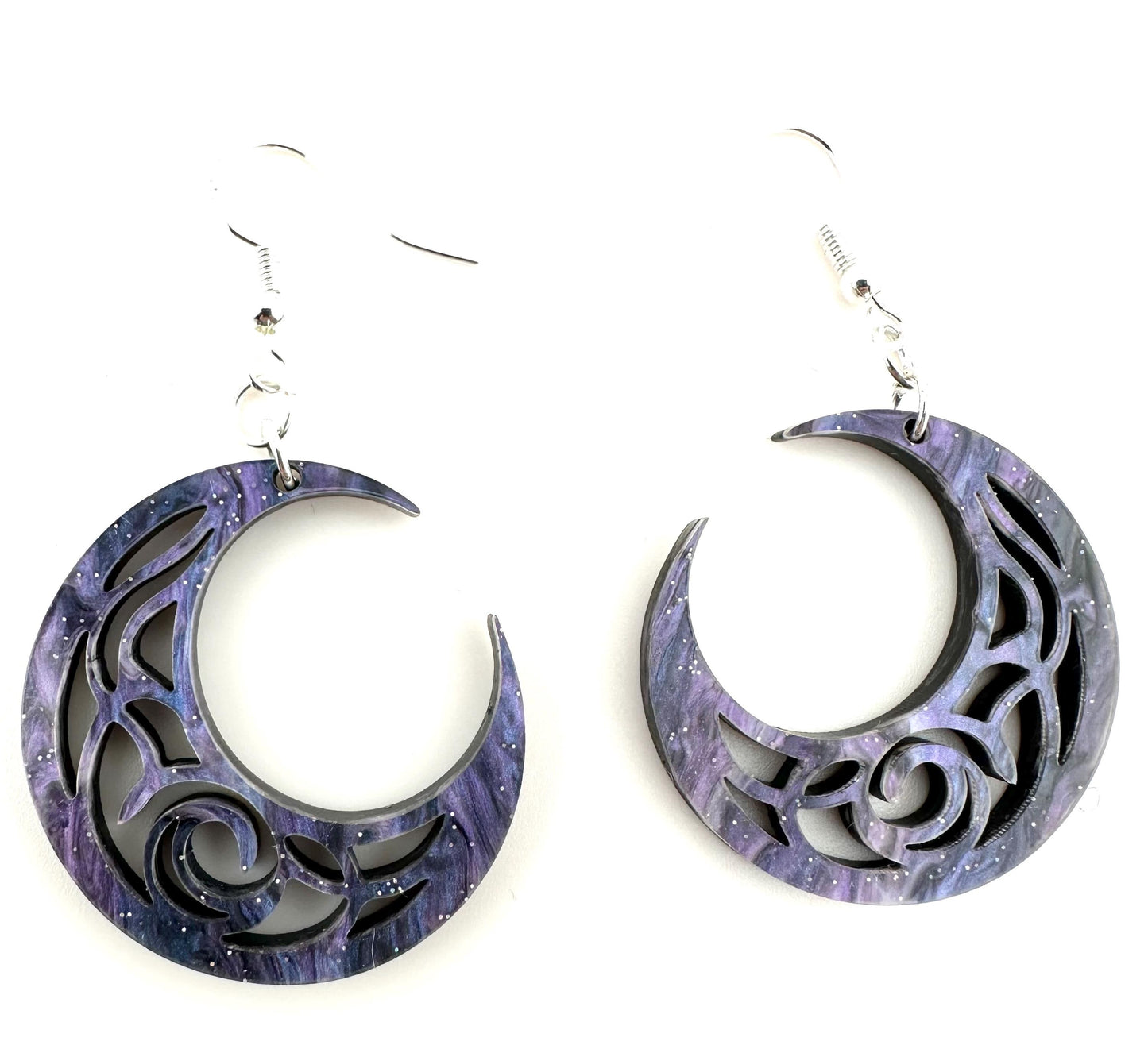 Galaxy Crescent Moon Acrylic Earrings | Purple Swirl Statement Jewelry | Lightweight Boho Earrings | Celestial Gift for Her