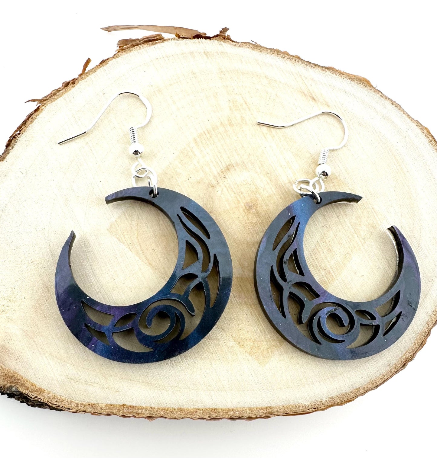 Galaxy Crescent Moon Acrylic Earrings | Purple Swirl Statement Jewelry | Lightweight Boho Earrings | Celestial Gift for Her