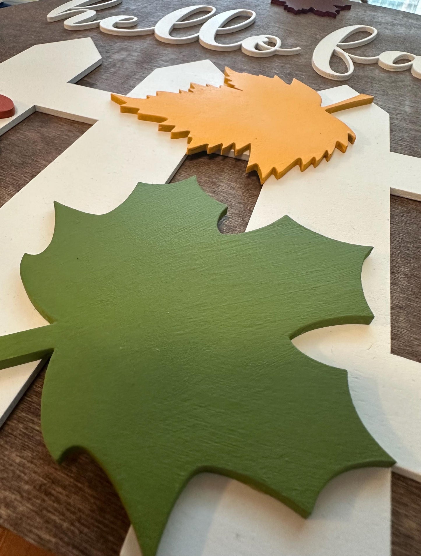 Hello Fall Wood Door Hanger | 16” Hand Painted Autumn Sign | Rustic Fall Front Door Decor | Farmhouse Porch Wreath Alternative