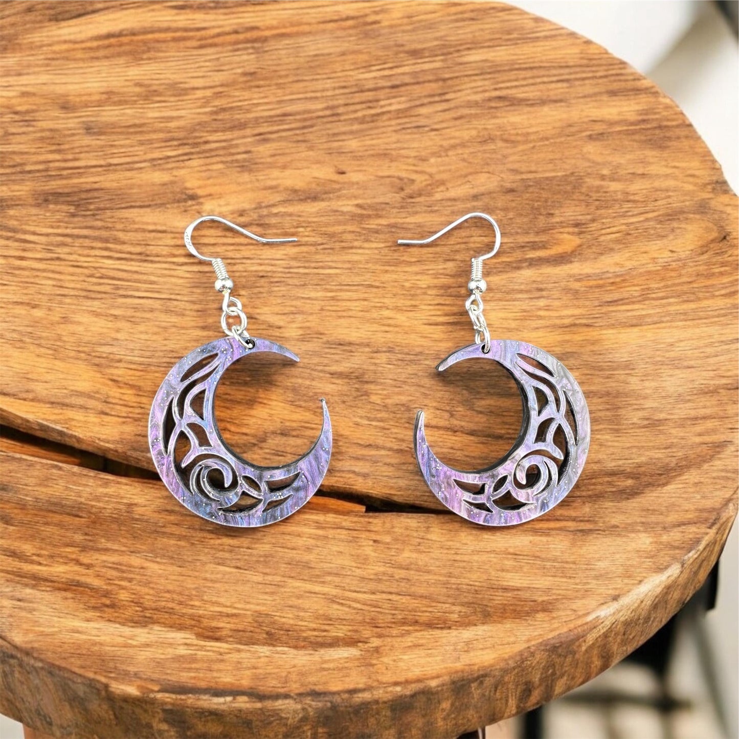 Galaxy Crescent Moon Acrylic Earrings | Purple Swirl Statement Jewelry | Lightweight Boho Earrings | Celestial Gift for Her