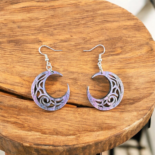 Galaxy Crescent Moon Acrylic Earrings | Purple Swirl Statement Jewelry | Lightweight Boho Earrings | Celestial Gift for Her