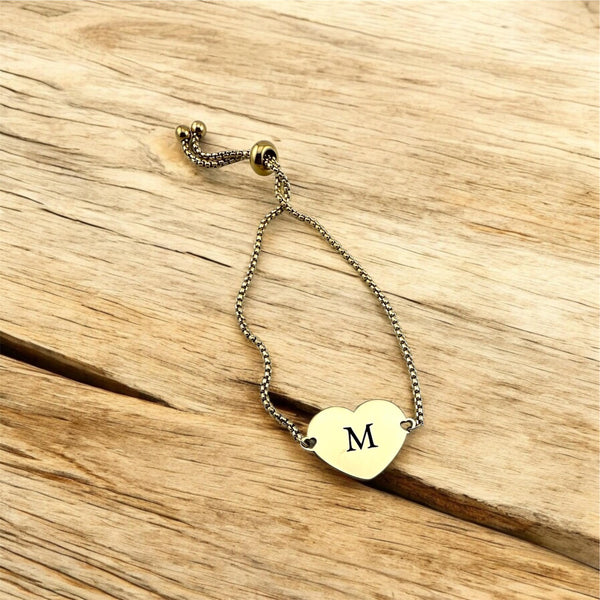 Initial heart bolo bracelet. Personalized adjustable bracelet. Birthday, Christmas, Mothers Day, Bridesmaid gift, or gift for yourself.