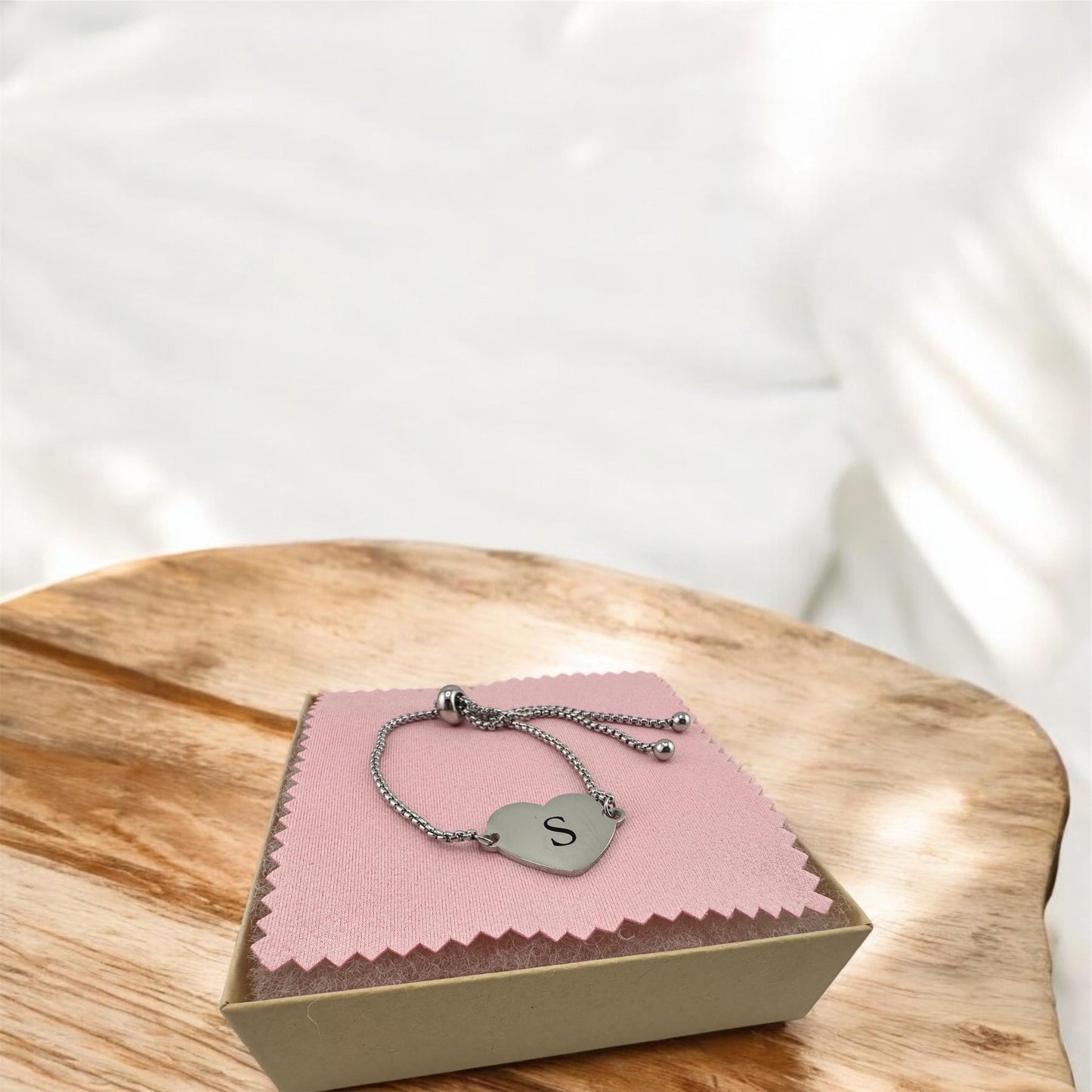 Initial heart bolo bracelet. Personalized adjustable bracelet. Birthday, Christmas, Mothers Day, Bridesmaid gift, or gift for yourself.